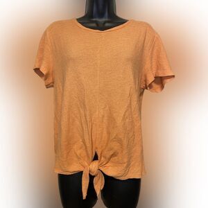 Madewell Modern Textured Tie-Front Short Sleeve Crew Neck Shirt Orange Medium